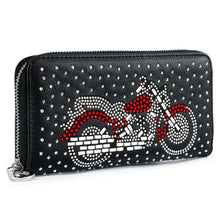 Load image into Gallery viewer, Handbag Express - Motorcycle Design Rhinestone Accordion Wallet: Black
