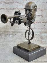 Load image into Gallery viewer, Bronzhaus - Abstract Bronze Metal Bust Sculpture Statue of Trumpet Player on Marble Base Signed Art
