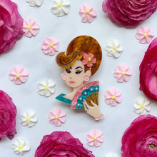 Load image into Gallery viewer, Lipstick &amp; Chrome - Dapper Darling Brooch - Vintage Fashion Themed
