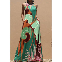 Load image into Gallery viewer, Black Pearl Clothing - PRINTED HALTER KNIT MAXI DRESS: MULTI / L
