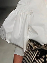 Load image into Gallery viewer, FurDecoration - Buttoned Puff Sleeve Solid Color Blouse: BLACK / S
