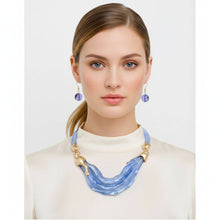 Load image into Gallery viewer, PinktownUSA - Bib Transparent Blue Melted Design Necklace: Color: Blue / Plating: Gold / Size: 16 + 3 inches

