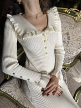 Load image into Gallery viewer, Rosa Clothing - Vintage Ruffled Panelled Sweater Dress: White / M
