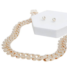 Load image into Gallery viewer, PinktownUSA - Necklace Gold Iced Diamond Cuban Chain Set Women: Clear / Gold / 20 inches
