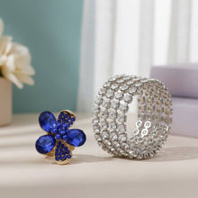 Load image into Gallery viewer, PinktownUSA - Cocktail Ring Blue Teardrop Crystal Flower Design: Color: Royal Blue / Plating: Gold / Size: Stretch to Fit
