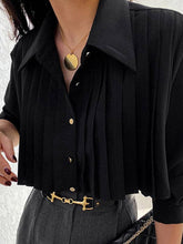 Load image into Gallery viewer, FurDecoration - Long Sleeves Loose Pleated Split-Joint Lapel Blouses&amp;Shirts Tops: BLACK / L
