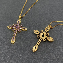Load image into Gallery viewer, Mio Queena - Sparkling Zircon Cross Charm Gold Plated Necklace: Black
