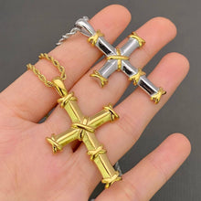 Load image into Gallery viewer, Mio Queena - 18K Gold Plated S.Steel Cross Charm Necklace - FGS: Golden

