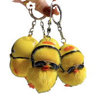 Load image into Gallery viewer, FurDecoration - Fur Keyring Real Mink Fur Duck With Sunglass Helmet: Gray
