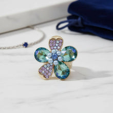 Load image into Gallery viewer, PinktownUSA - Cocktail Ring Mixed Blue Teardrop Crystal Flower: Color: Blue and Green / Plating: Gold / Size: Stretch to Fit
