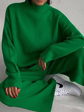 Load image into Gallery viewer, ShieldChic - Loose Solid Color High-Neck Sweater Tops&amp;Pants Suits: GREEN / M
