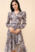 Load image into Gallery viewer, Tea &amp; Cup - Animal print wrap midi dress: Gray / L
