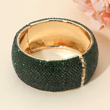 Load image into Gallery viewer, Sensibling Corp. - Wide Rhinestone Pearl Paved Hinged Evening Bangle Bracelet: Gold,Sapphire
