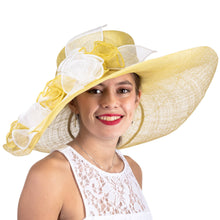 Load image into Gallery viewer, KaKyCo - 119061 Two Tone String Floppy Sinamay Hat: Dark Blue / Ivory
