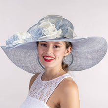Load image into Gallery viewer, KaKyCo - 119061 Two Tone String Floppy Sinamay Hat: Dark Blue / Ivory
