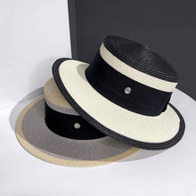Load image into Gallery viewer, ACCITY - Designer fashion flat top straw hat for women_CWAH3438: NAVY / (M) 1
