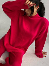 Load image into Gallery viewer, ShieldChic - Loose Solid Color High-Neck Sweater Tops&amp;Pants Suits: GREEN / M
