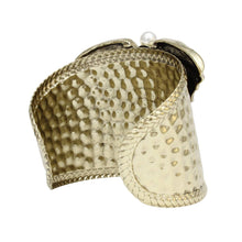 Load image into Gallery viewer, PinktownUSA - Cuff Burnished Gold Elephant Pearl Bracelet: Color: Animal Print / Plating: Burnished Gold / Size: Adjustable
