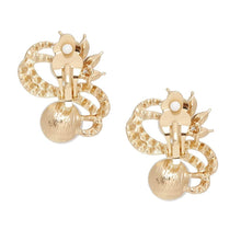 Load image into Gallery viewer, PinktownUSA - Clip On High End Gold Ribbon Cream Pearl Earrings: Color: Cream / Plating: Gold / Size: 1.5 x 1.25 inches
