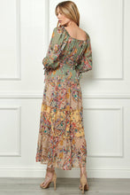 Load image into Gallery viewer, Winslow Collection - MISSY PRINTED PEASANT DRESS WITH LINING, SIDE SLIT SIB53D34: S / SAGE/TAUPE
