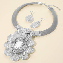 Load image into Gallery viewer, Sensibling Corp. - Bold Teardrop Stone Centered Metal Swirl Embellished Statement Necklace: Clear
