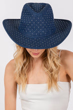 Load image into Gallery viewer, Collections by Fame Accessories - Rhinestone Studded Denim Western Cowboy Hat: BK
