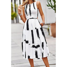 Load image into Gallery viewer, Supreme Fashion - Floral Print Cut Out Ruched Fit Sleeveless Ruffle Dress: S / BLACK

