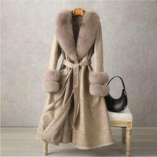 Load image into Gallery viewer, Productseeker - CT074Y Elegant Mid-Length Faux Fur Coat with Fox Fur Collar: Black / English / S
