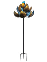 Load image into Gallery viewer, Continental Art Center - Solar Horizontal Metal Kinetic Lotus Wind Spinner Stake
