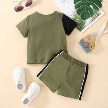 Load image into Gallery viewer, PatPat - 2pcs Baby Boy Colorblock Short-sleeve T-shirt and Shorts Set: Army green / 3-6 Months
