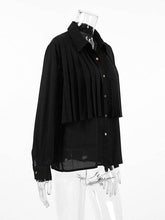 Load image into Gallery viewer, FurDecoration - Long Sleeves Loose Pleated Split-Joint Lapel Blouses&amp;Shirts Tops: WHITE / L
