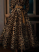 Load image into Gallery viewer, Sheer Trend - High Waisted Long Sleeves Bandage Leopard Pockets Stand Collar Maxi Dresses: KHAKI / S

