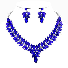 Load image into Gallery viewer, Diacly - Floral Leaves Crystal Casting Necklace set.: Silver-Fuchsia
