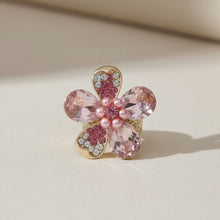 Load image into Gallery viewer, PinktownUSA - Cocktail Ring Pink Teardrop Crystal Flower Design: Color: Pink / Plating: Gold / Size: Stretch to Fit
