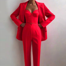 Load image into Gallery viewer, Productseeker - SET062 Elegant Women’s Suit Set: Blazer, Bra Top, &amp; Pants: Rose Red / English / M
