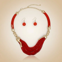 Load image into Gallery viewer, PinktownUSA - Bib Transparent Red Melted Design Necklace: Color: Red / Plating: Gold / Size: 16 + 3 inches
