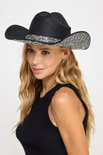 Load image into Gallery viewer, Collections by Fame Accessories - Pave Animal Print Rhinestone Western Cowboy Hat: BK
