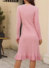 Load image into Gallery viewer, Rosa Clothing - Elegant midi knit sweater ruffle dress: Wine_red / S

