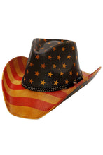 Load image into Gallery viewer, Cap Zone - Braided Belt Rustic American Flag Straw Cowboy Hat: Tan

