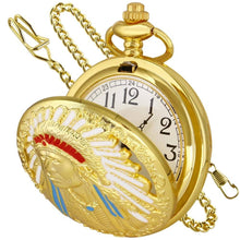 Load image into Gallery viewer, WoodWristCo - New Bronze Vintage Retro Wall Indian Pattern Pocket Watch: Gold
