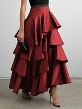 Load image into Gallery viewer, FurDecoration - Chic A-Line High-Waisted Ruffle Solid Color Skirt: BLACK / L
