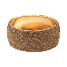 Load image into Gallery viewer, Sensibling Corp. - Wide Rhinestone Pearl Paved Hinged Evening Bangle Bracelet: Gold,Lt Col Topaz
