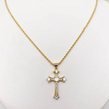 Load image into Gallery viewer, Mio Queena - 18K Gold Plated Cubic Zirconia Cross Pendant Necklace: Red
