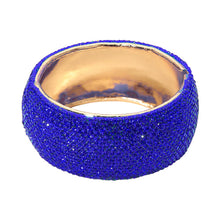 Load image into Gallery viewer, Sensibling Corp. - Wide Rhinestone Pearl Paved Hinged Evening Bangle Bracelet: Gold,Sapphire
