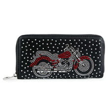 Load image into Gallery viewer, Handbag Express - Motorcycle Design Rhinestone Accordion Wallet: Black
