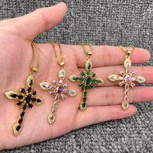 Load image into Gallery viewer, Mio Queena - Sparkling Zircon Cross Charm Gold Plated Necklace: Green

