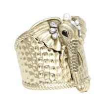 Load image into Gallery viewer, PinktownUSA - Cuff Burnished Gold Elephant Pearl Bracelet: Color: Animal Print / Plating: Burnished Gold / Size: Adjustable
