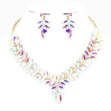 Load image into Gallery viewer, Diacly - Floral Leaves Crystal Casting Necklace set.: Silver-Fuchsia
