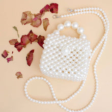 Load image into Gallery viewer, PinktownUSA - Micro Top Handle Cream Pearl Woven Handmade Bag: Cream / Pearl / 4.25 x 2.75 x 4 inches
