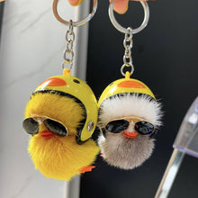Load image into Gallery viewer, FurDecoration - Fur Keyring Real Mink Fur Duck With Sunglass Helmet: Yellow
